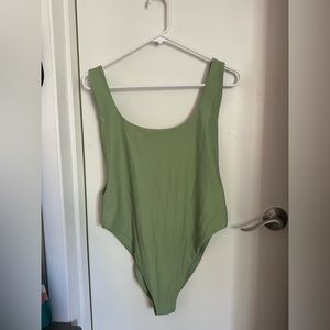 Aerie Green Open Back High Leg One Piece Bathing Suit